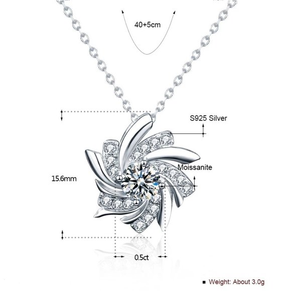 Certified 1/2ct. t.w. Diamond Windmill Necklace 18k White Gold over Italy Silver - Picture 5 of 16